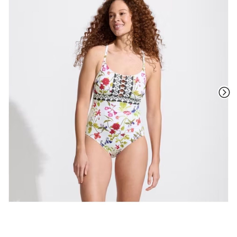 Land's End Lace up one piece swimsuit multi garden floral print size 12